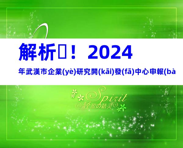 解析！2024年武漢市企業(yè)研究開(kāi)發(fā)中心申報(bào)條件、步驟及注意事項(xiàng)